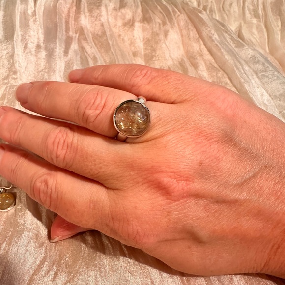 Golden Tourmalated Quartz Ring and Earrings - Picture 6 of 13